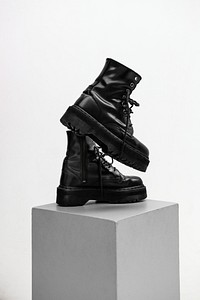 Cool black combat boots mockup
