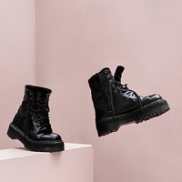 Cool combat boots with pink background