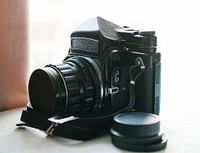 Medium format film camera closeup