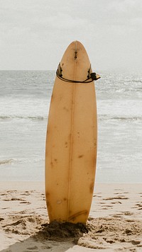 Summer iPhone wallpaper background, surfboard mockup on the beach