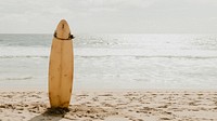 Summer desktop wallpaper background, Surfboard mockup on the beach