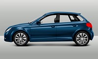 Side view of a blue hatchback in 3D