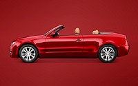 Side view of a red convertible in 3D