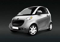 Side view of a silver microcar  in 3D