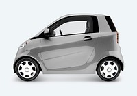 Side view of a silver microcar  in 3D