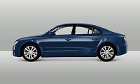 Side view of a blue sedan in 3D