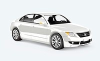 Side view of a white sedan in 3D