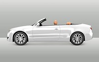 Side view of a white convertible in 3D
