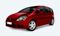 Side view of a red minivan in 3D