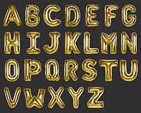 Set of gold capital A-Z alphabet balloons