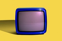 Retro blue television mockup on yellow background