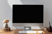 Personal computer on the wooden desk