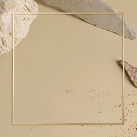 Gold square frame on beige background