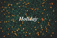 Holiday word with groundcover flowers background