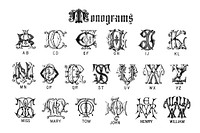 Monograms from Draughtsman&#39;s Alphabets by <a href="https://www.rawpixel.com/search/Hermann%20Esser?">Hermann Esser</a> (1845-1908). Digitally enhanced from our own 5th edition of the publication.