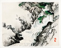 Waterfall by <a href="https://www.rawpixel.com/search/K%C5%8Dno%20Bairei?sort=curated&amp;page=1">Kōno Bairei</a> (1844-1895). Digitally enhanced from our own original 1913 edition of Bairei Gakan. 