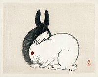 Black and white rabbits by <a href="https://www.rawpixel.com/search/K%C5%8Dno%20Bairei?sort=curated&amp;page=1">Kōno Bairei</a> (1844-1895). Digitally enhanced from our own original 1913 edition of Bairei Gakan. 