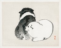 Black and white puppies by <a href="https://www.rawpixel.com/search/K%C5%8Dno%20Bairei?sort=curated&amp;page=1">Kōno Bairei</a> (1844-1895). Digitally enhanced from our own original 1913 edition of Barei Gakan. 