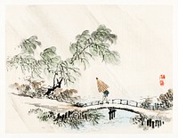 A man crossing the bridge by <a href="https://www.rawpixel.com/search/K%C5%8Dno%20Bairei?sort=curated&amp;page=1">Kōno Bairei</a> (1844-1895). Digitally enhanced from our own original 1913 edition of Barei Gakan. 