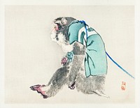Monkey by <a href="https://www.rawpixel.com/search/K%C5%8Dno%20Bairei?sort=curated&amp;page=1">Kōno Bairei</a> (1844-1895). Digitally enhanced from our own original 1913 edition of Barei Gakan. 