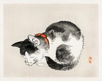 Sleeping cat by <a href="https://www.rawpixel.com/search/K%C5%8Dno%20Bairei?sort=curated&amp;page=1">Kōno Bairei</a> (1844-1895). Digitally enhanced from our own original 1913 edition of Barei Gakan. 