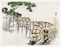 Water wheel by <a href="https://www.rawpixel.com/search/K%C5%8Dno%20Bairei?sort=curated&amp;page=1">Kōno Bairei</a> (1844-1895). Digitally enhanced from our own original 1913 edition of Barei Gakan. 