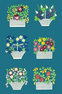 Basket of flowers set template