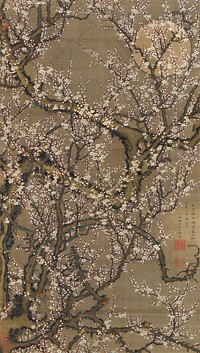 White Plum Blossoms and Moon (1755) illustration by Ito Jakuchu. Original from The MET Museum. Digitally enhanced by rawpixel.