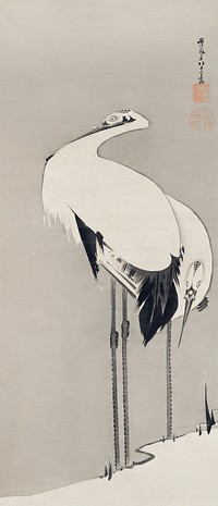 Two Cranes (1795) illustration by <a href="https://www.rawpixel.com/search/Ito%20Jakuchu?sort=curated&amp;page=1">Ito Jakuchu</a>. Original from The MET Museum. Digitally enhanced by rawpixel.