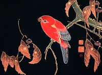 Red Parrot on the Branch of a Tree (ca. 1900) by <a href="https://www.rawpixel.com/search/Ito%20Jakuchu?sort=curated&amp;page=1">Ito Jakuchu</a>. Original from The MET Museum. Digitally enhanced by rawpixel.