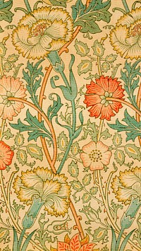 Vintage flowers iPhone wallpaper, William Morris pattern. Remixed from public domain artwork.