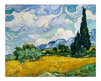 Wheat Field with Cypresses illustration wall art print and poster. Original by Vincent van Gogh, digitally enhanced by rawpixel. 