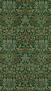 Green leaves iPhone wallpaper, William Morris pattern. Remixed from public domain artwork.