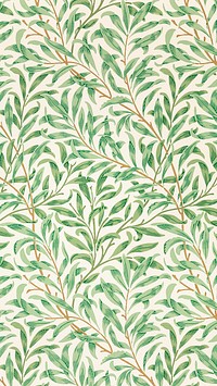 Vintage iPhone wallpaper, willow pattern by William Morris. Remixed from public domain artwork.