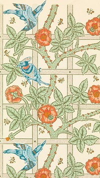 Vintage green iPhone wallpaper, William Morris pattern. Remixed from public domain artwork.