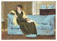 Woman Seated on a Sofa (1865&ndash;1915) by <a href="https://www.rawpixel.com/search/Walter%20Crane?sort=curated&amp;rating_filter=all&amp;type=all&amp;mode=shop&amp;page=1">Walter Crane</a>. Original from The MET Museum. Digitally enhanced by rawpixel.