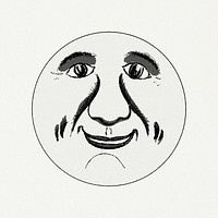 Smiling celestial sun face line art in black and white design element