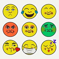 Vintage yellow round emoji collection design element