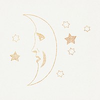 Celestial crescent moon with stars design element