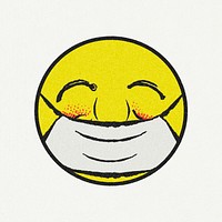 Vintage yellow round emoji with face mask design element