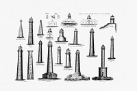 Lighthouse collection from Circular relating to Lighthouses, Lightships, Buoys, and Beacons (1863) published by <a href="https://www.rawpixel.com/search/Alexander%20Gordon?sort=curated&amp;page=1">Alexander Gordon</a>. Original from the British Library. Digitally enhanced by rawpixel.