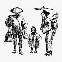 Traditional Japanese family illustration vector