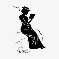 Lady reading a book in silhouette illustration vector
