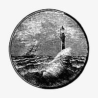 Stormy sea and a lighthouse drawing vector