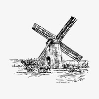 Vintage windmill illustration vector