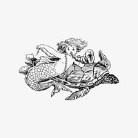 Mermaid and a turtle illustration vector