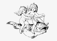 Kids riding a fish illustration vector