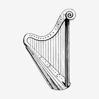 Vintage Victorian style harp engraving vector