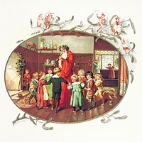 Santa Claus with children illustration from The Coming of Father Christmas (1894) by <a href="https://www.rawpixel.com/search/Eliza%20F.%20Manning?sort=curated&amp;page=1">Eliza F. Manning</a>. Original from the British Library. Digitally enhanced by rawpixel.