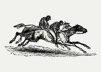 Vintage European style horseback riding race engraving